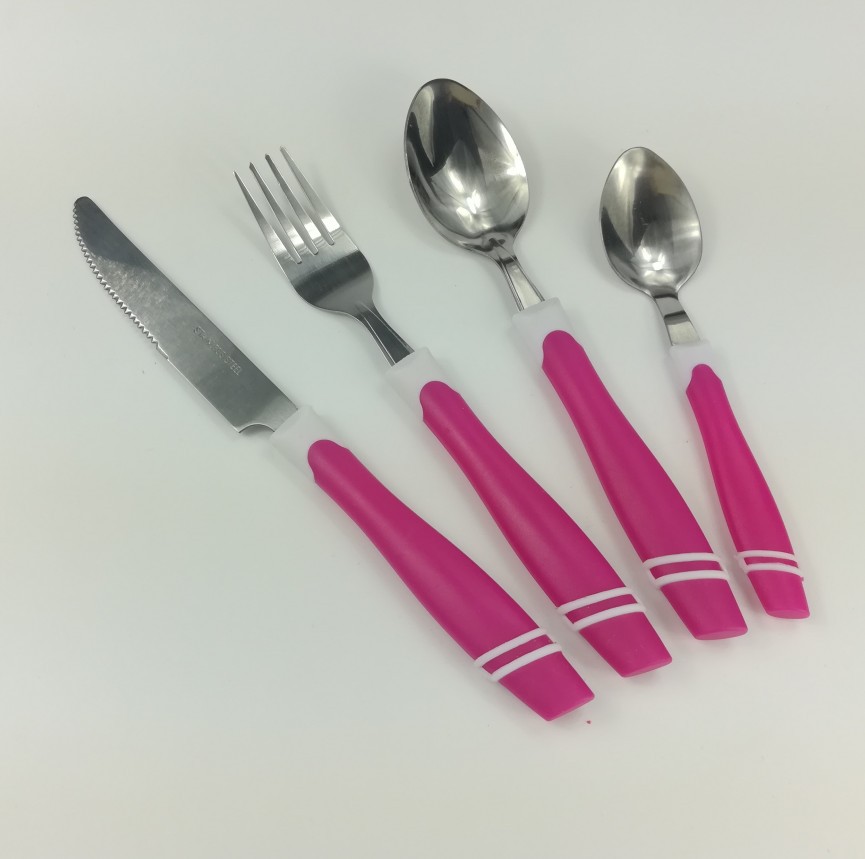 Plastic Handle Stainless Steel Tableware Double-Line Oblique Tail Handle Dining Knife Fork Spoon Tea Spoon Set 6-Piece Set Wholesale