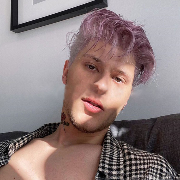 欧美个性头男士紫色短发后尾寸头欧美年轻人帅气假发