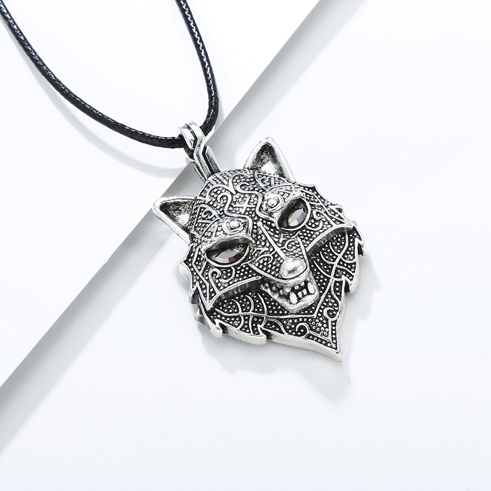欧美个性饰品批发 合金朋克维京狼头吊坠 北欧复古男士项链 外贸