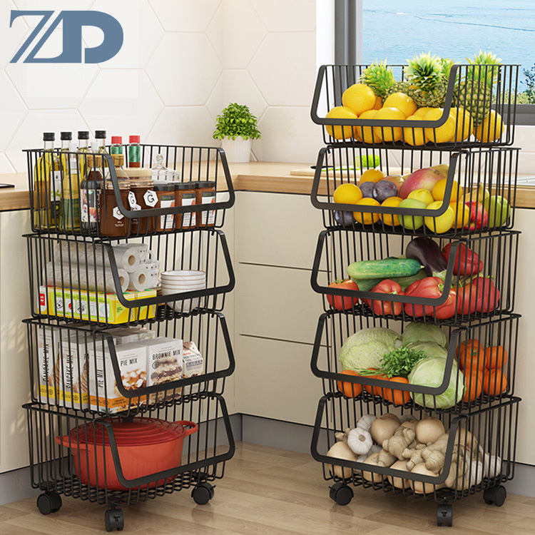 Free Shipping by Manufacturer Kitchen Shelf Floor Basket Mobile Storage Rack Storage Trolley Vegetable Rack