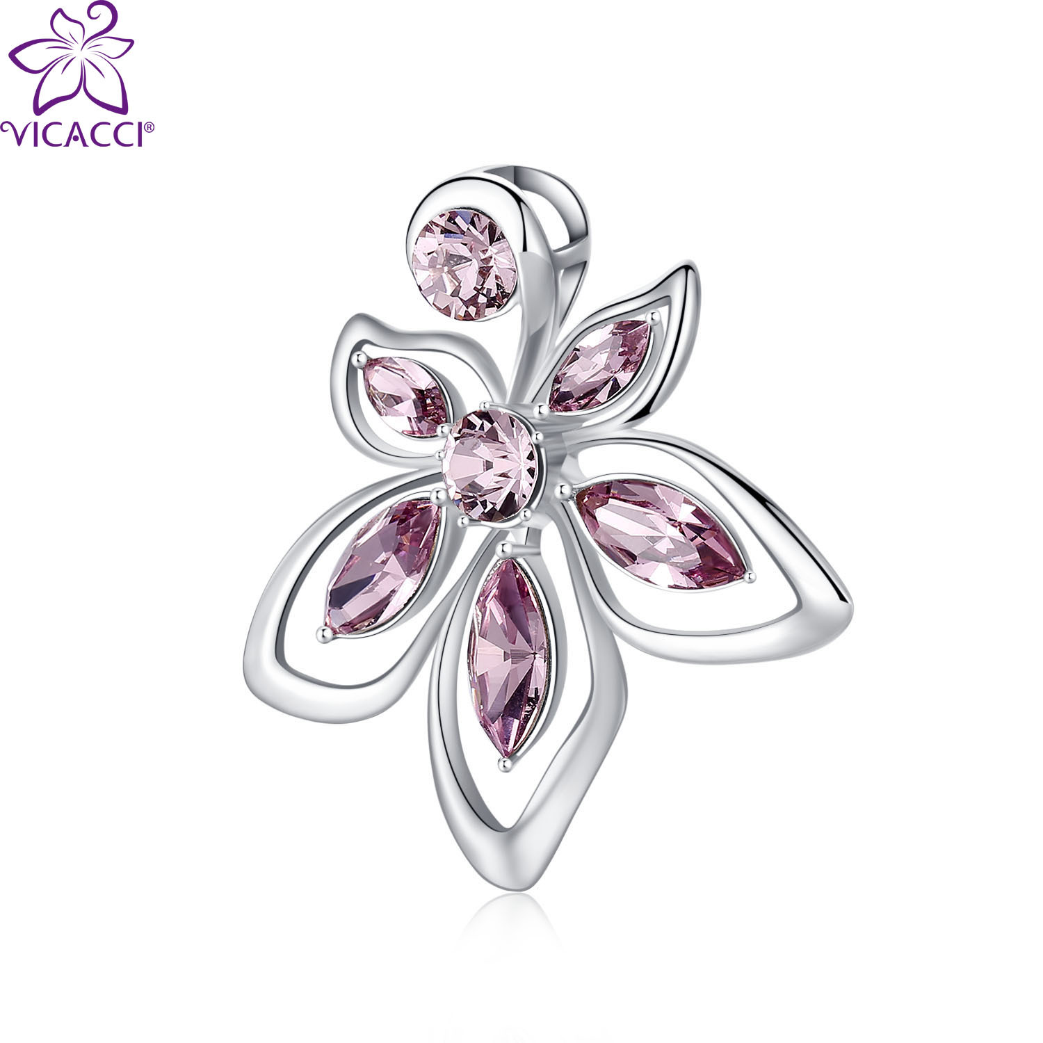 维卡琦925银紫荆花时尚ol女士优雅吊坠采用施华洛世奇紫水晶元素