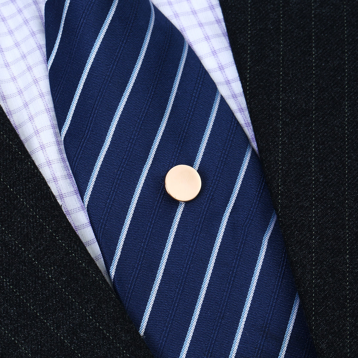 圆形光面领带针男士西装简约时尚衬衣领带锁扣 tie tack 金银四色