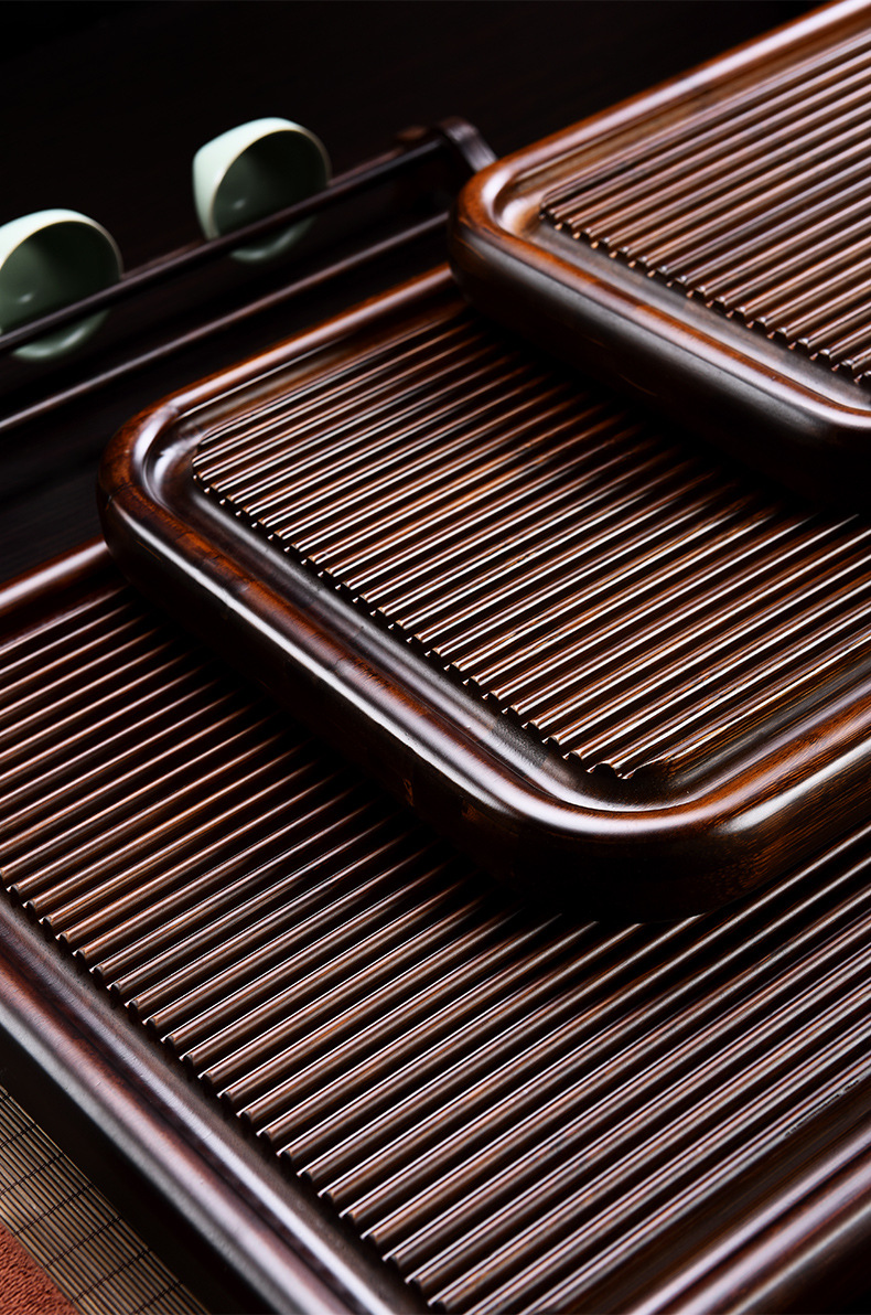 九竹茶盘胡桃色竹制茶盘九涛中排水家用平板茶海茶台简约茶托盘-阿里