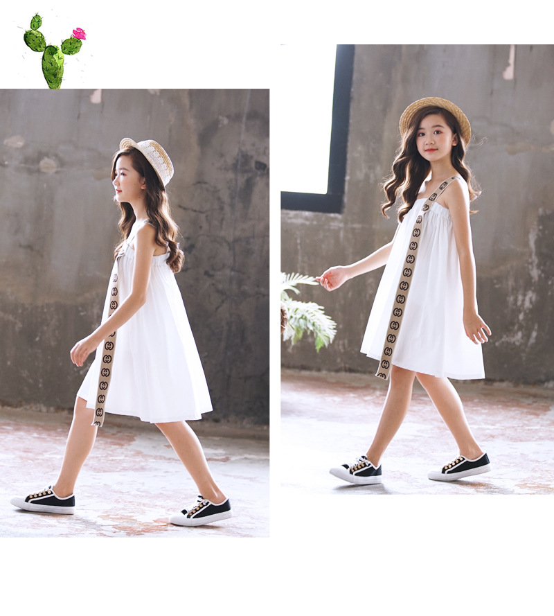 2020夏款女童裙儿童韩版简约松紧织带裙潮素色个性中大童抹胸童裙-阿