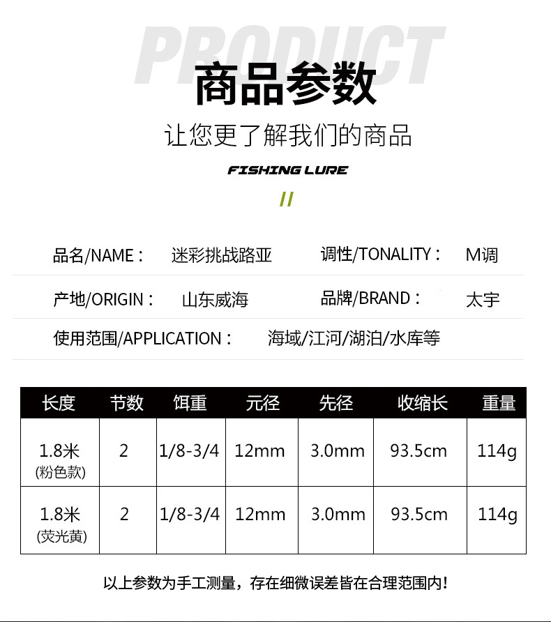 太宇玻璃钢路亚竿迷彩18米m调抛竿鱼竿海钓竿威海渔具厂家批发
