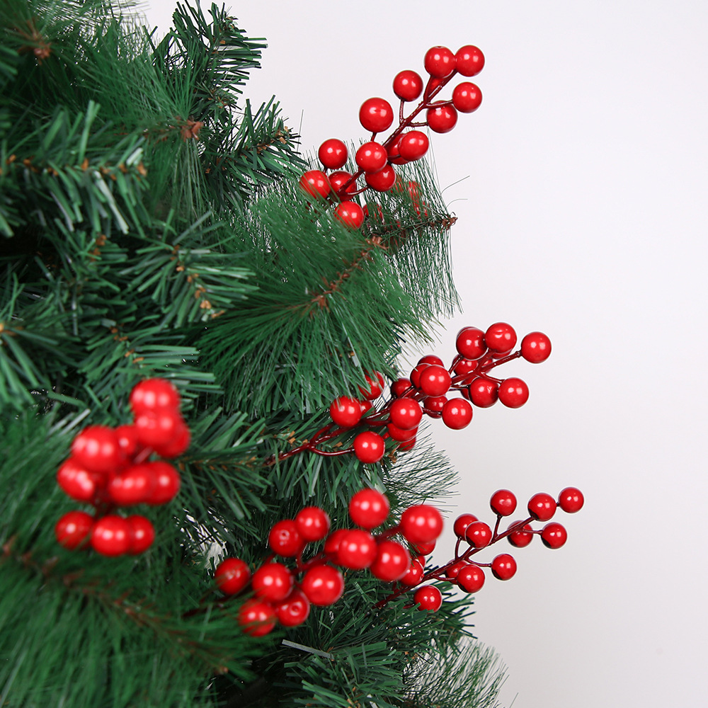 14头叉果 圣诞泡沫仿真红果红色浆果果串 家居装饰红果枝仿真浆果