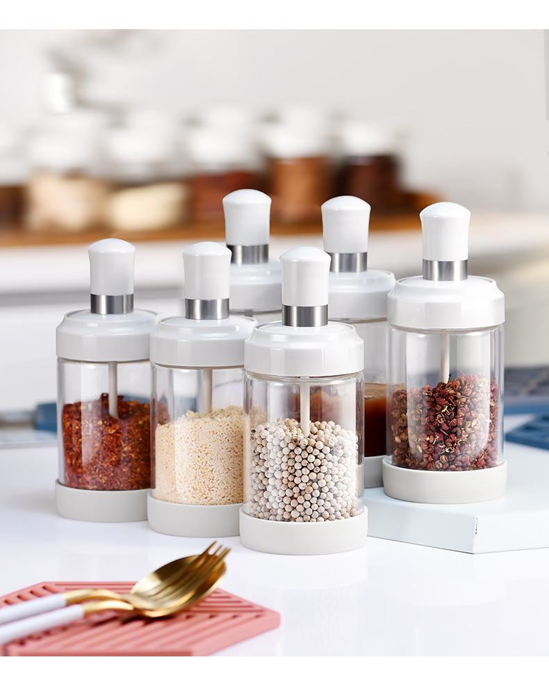 勺盖一体调味罐玻璃盐罐厨房糖调料罐子家用防潮调料瓶油壶调料盒