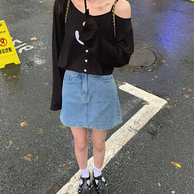 牛仔裙薄款半身裙女设计感小众2020新款a字高腰短裙盐系穿搭代发