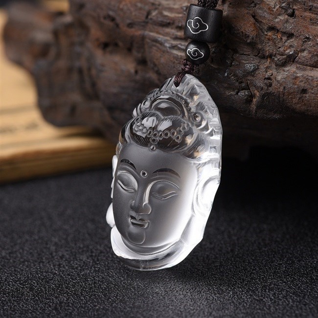 天然白水晶观音头像吊坠观音菩萨佛像项坠男女水晶项链挂件