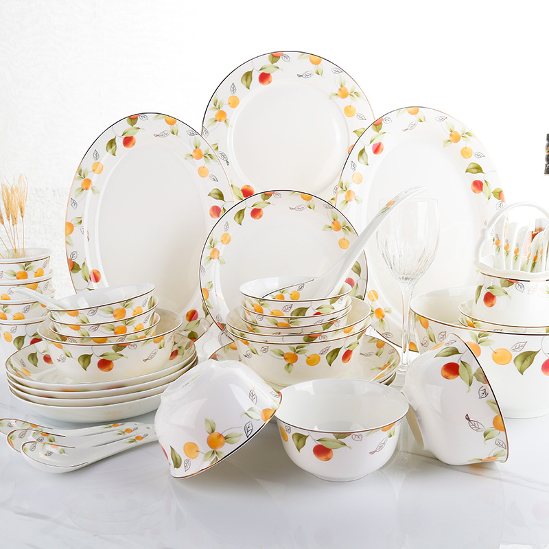 fresh and simple bone china tableware suit tangshan chinese pastoral ceramic household bowls and dishes plate porcelain set