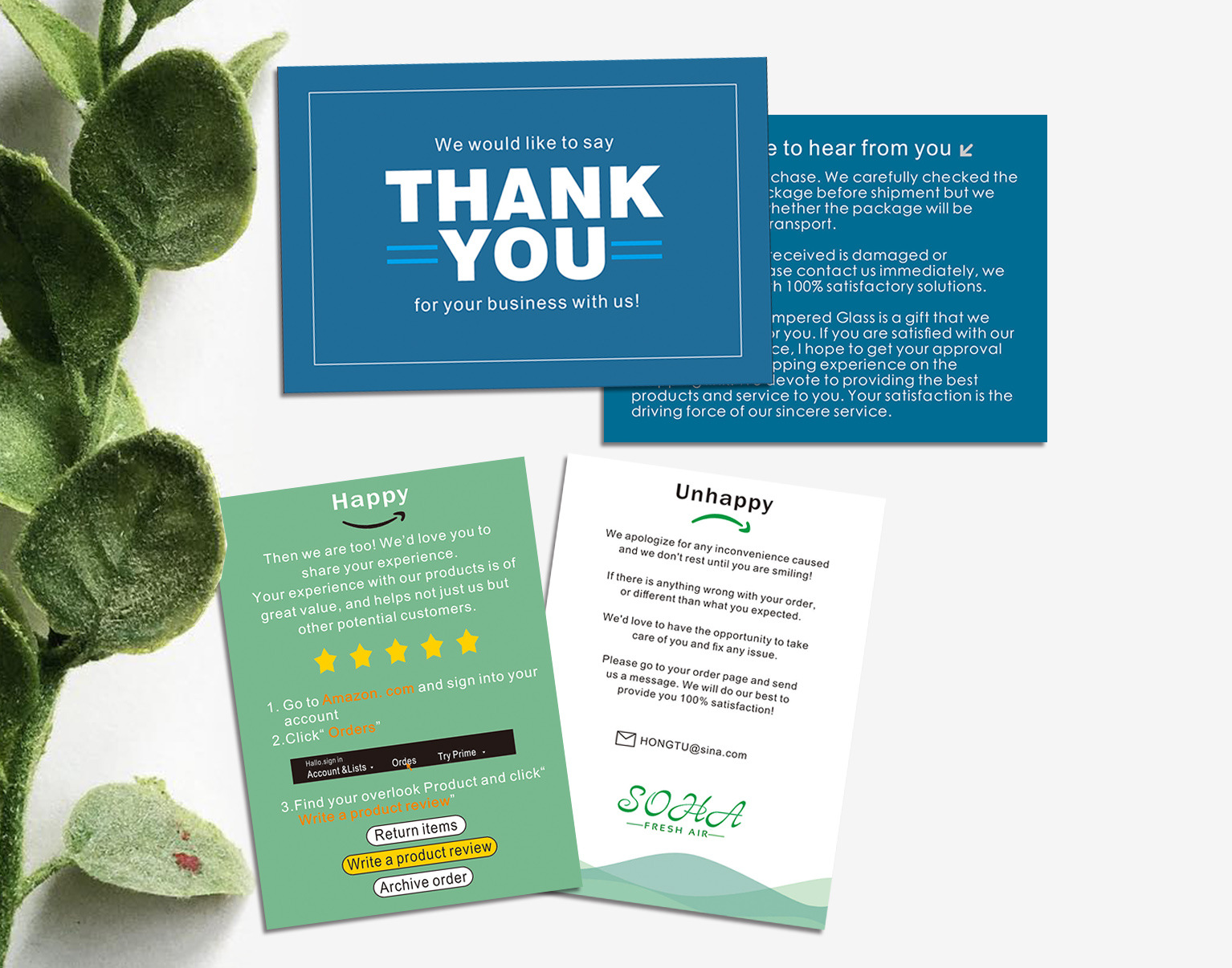 索评亚马逊售后卡好评卡英文免费设计定制印刷小感谢卡片ebay