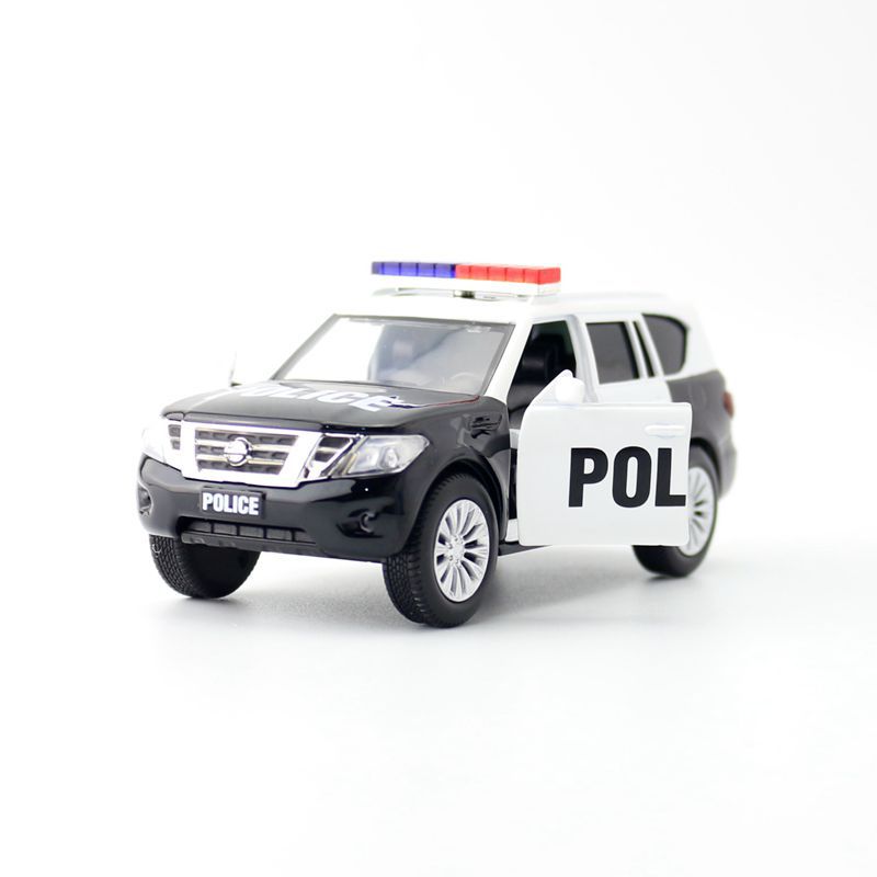 jkm玩具合金汽车模型1:36日产尼桑途乐y62警车回力开门盒装