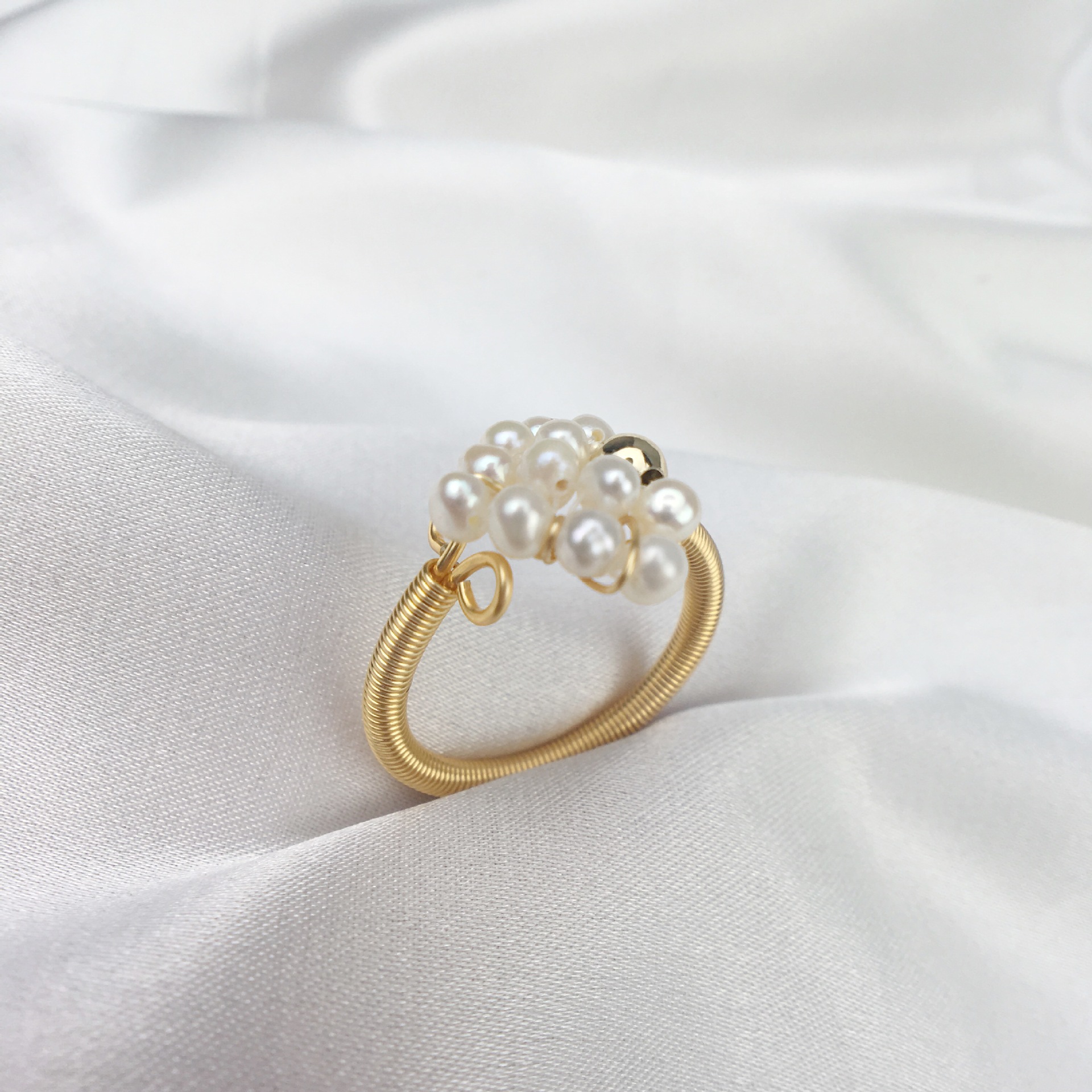 产地直销淡水珍珠抽手工编织戒指女生爱心造型百搭休闲戒指批发