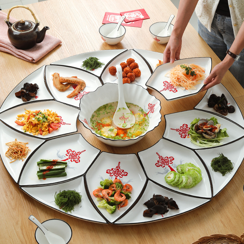 创意陶瓷组合拼盘家用餐具家庭聚餐盘酒店餐厅团圆聚会菜盘套装