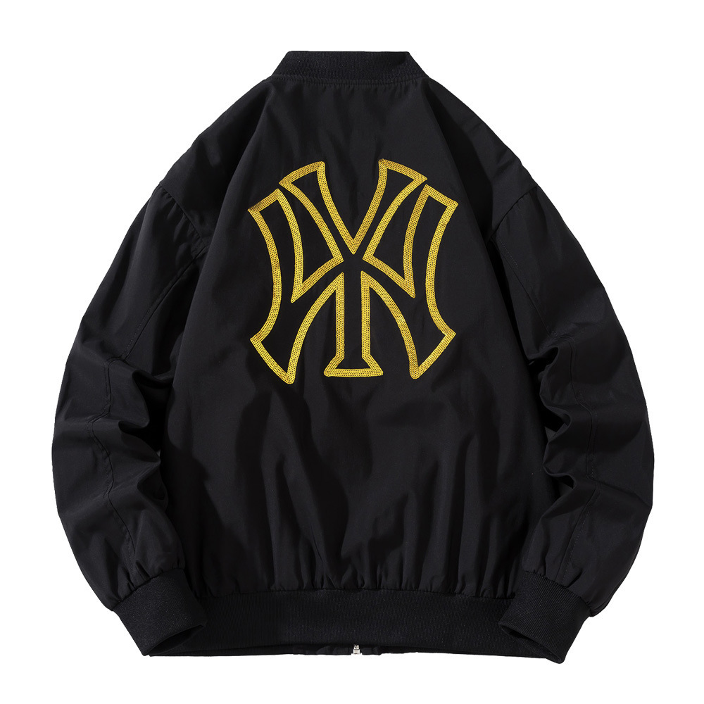 夹克男秋冬季加棉加厚棒球服nymlb刺绣青年飞行服外套跨境直销