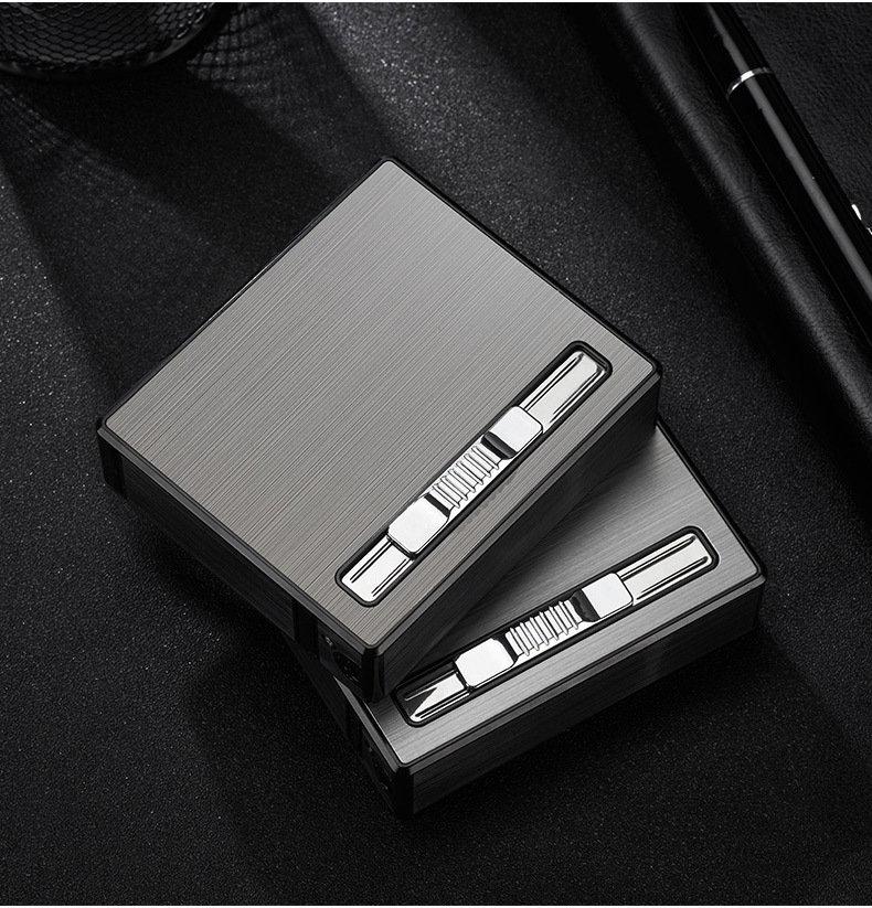 cw2001加厚款烟火一体直冲打火机自动烟盒 跨境新品广告礼品定制