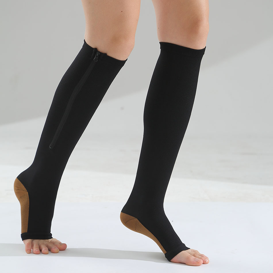 Cross-Border Supply Mid-Calf with Zipper Compression Stockings Foreign Trade Stretch Socks Sports Compression Socks Skinny Calf Foot Sock Foreign Trade