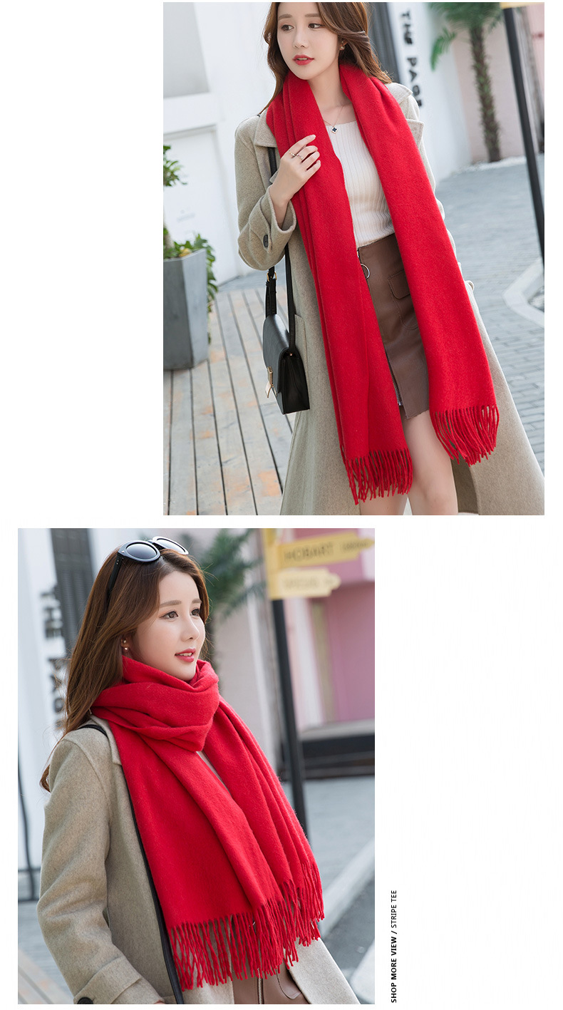 2020冬新款素色羊毛保暖围巾百搭羊绒水纹披肩秋冬季加厚流苏围脖