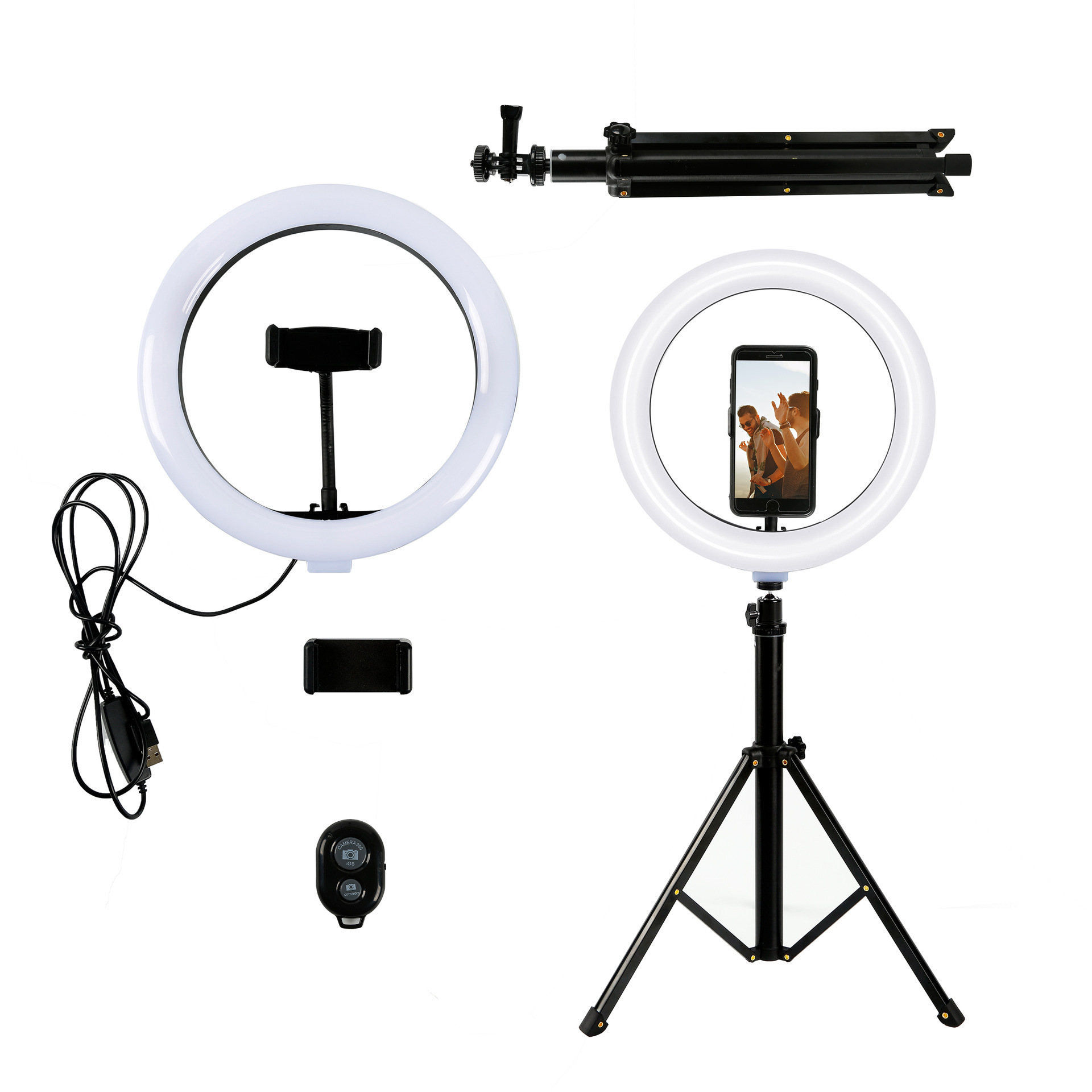 十寸补光灯直播套装 10寸圆面弧形环形灯26厘米led美颜 柔光三色