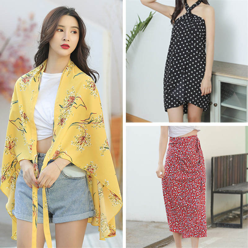 新款女裹裙雪纺纱巾一片式沙滩裙多功能波西米亚披肩海边防晒丝巾