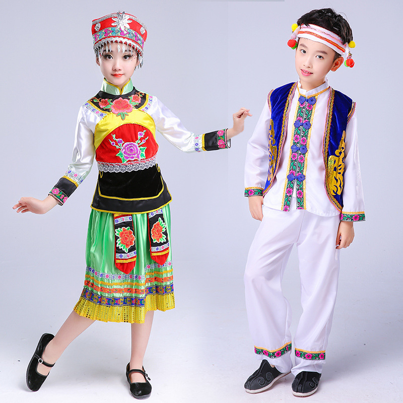 大理白族服装新款民族儿童演出服云南大理绣花民族风少数民族服装
