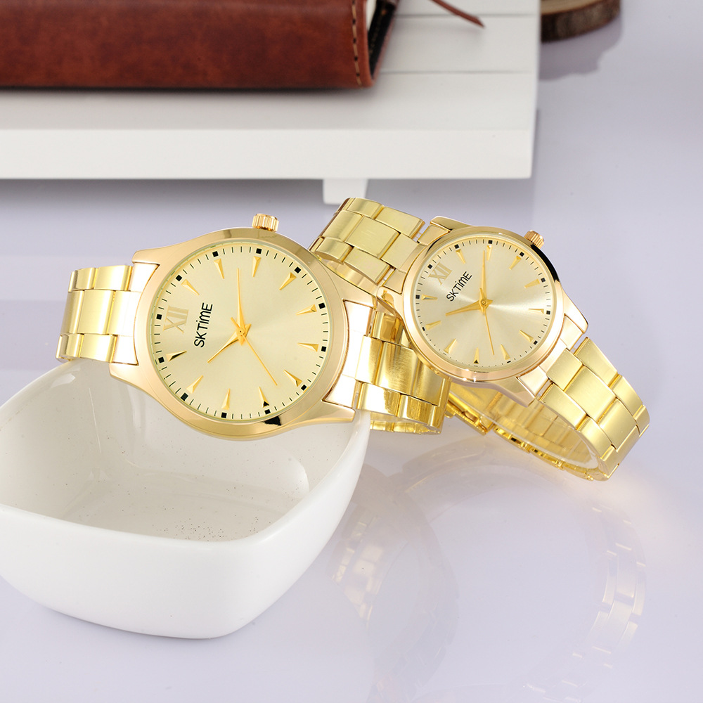 sktime时尚大表盘情侣手表钢带男士手表简约小清新女表一件代发