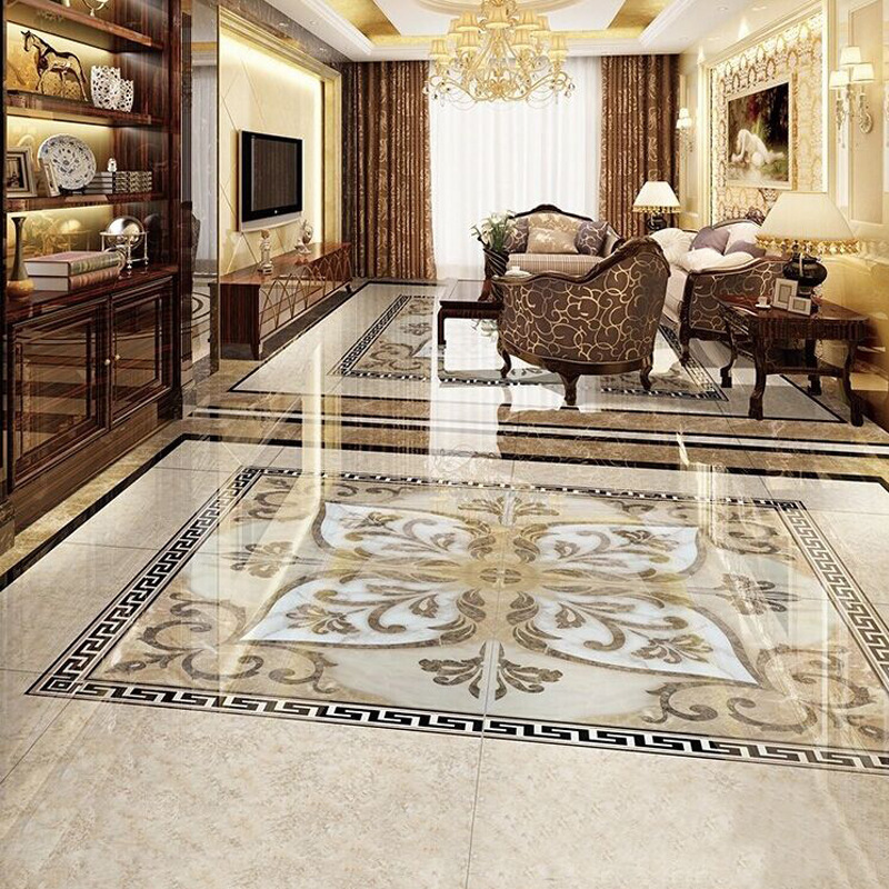 拼图拼花客厅地板砖800*800微晶石瓷砖4片装 入户玄关过道地砖