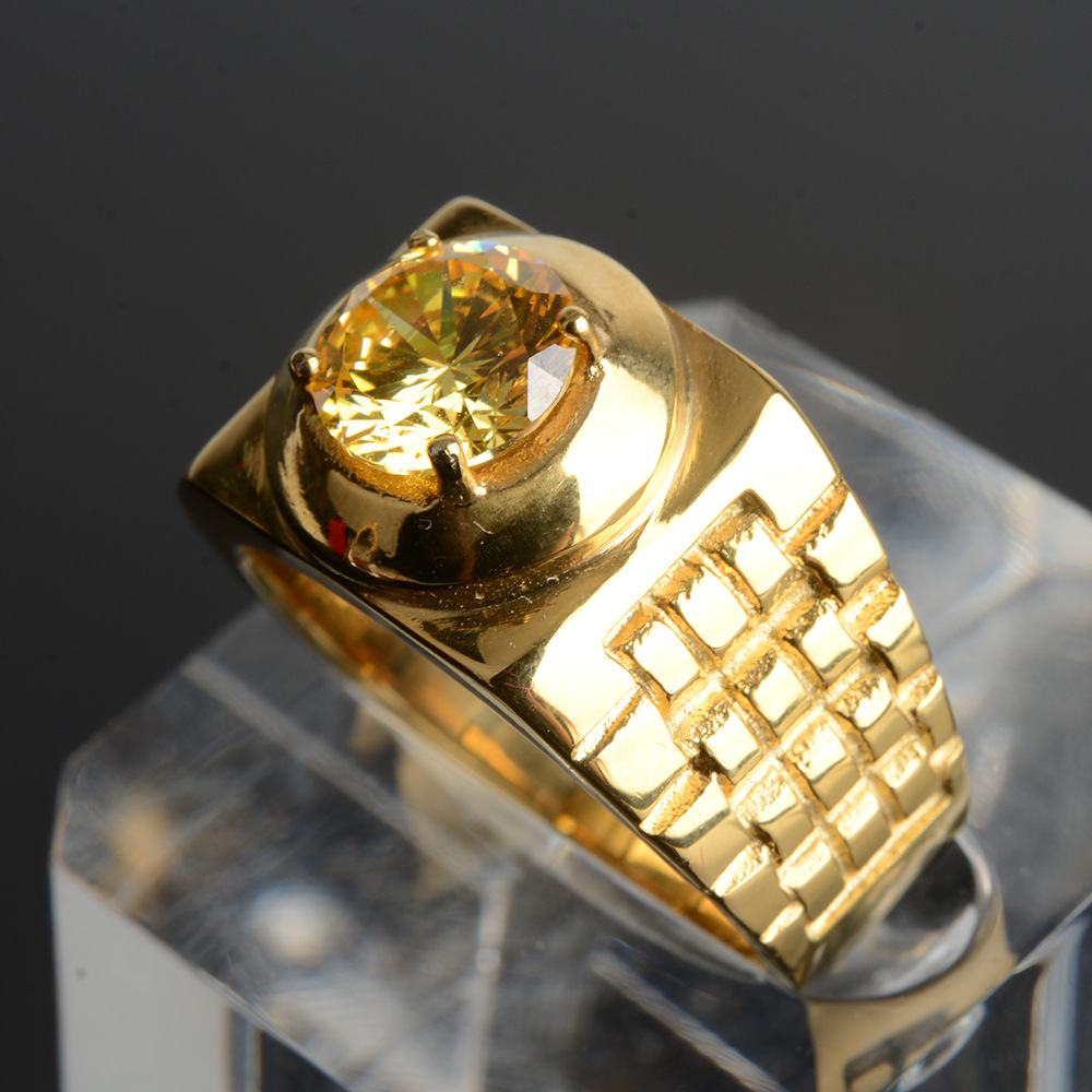 不锈钢电金镶钻男士戒指时尚简约高端男士戒指外贸爆款