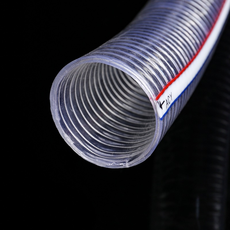 潍坊pvc钢丝水管 透明加厚塑料软管 红蓝线钢丝管螺旋输油管