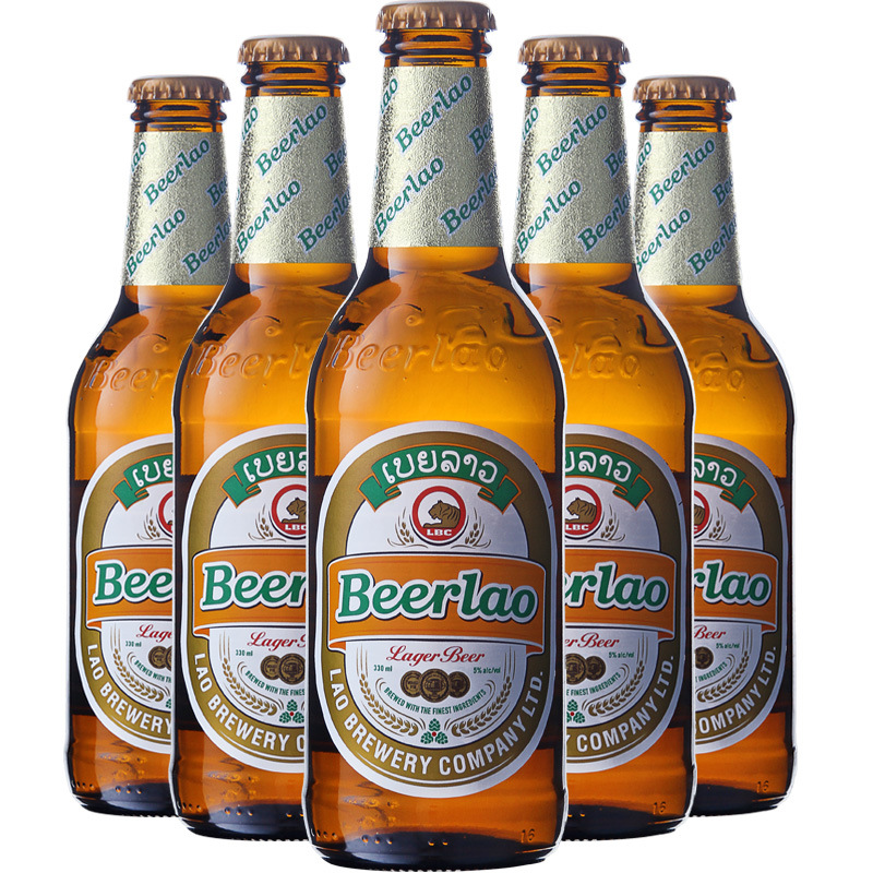 老挝beerlao黄/黑啤酒330ml*24瓶 玻璃瓶 老挝原瓶