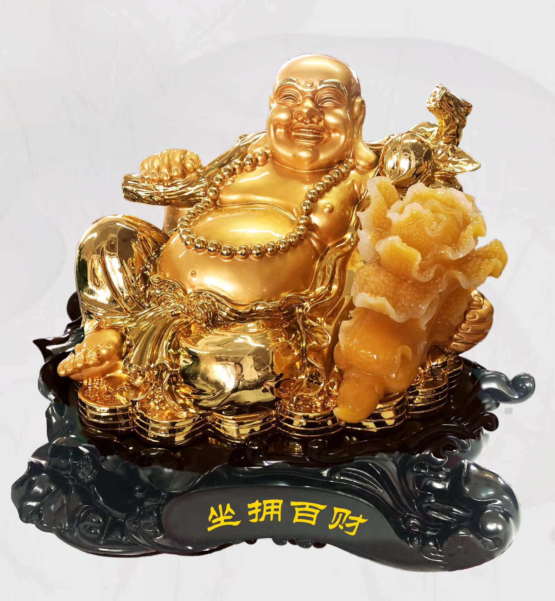 坐拥百财招财弥勒佛和尚家居装饰办公招财风水树脂工艺礼品摆件