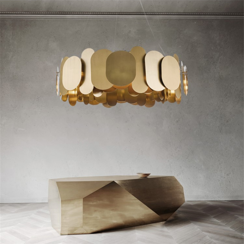 后现代新款不锈钢艺术吊灯餐厅别墅客厅北欧创意灯样板房展厅灯具