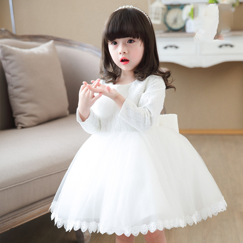 儿童长袖白色公主裙