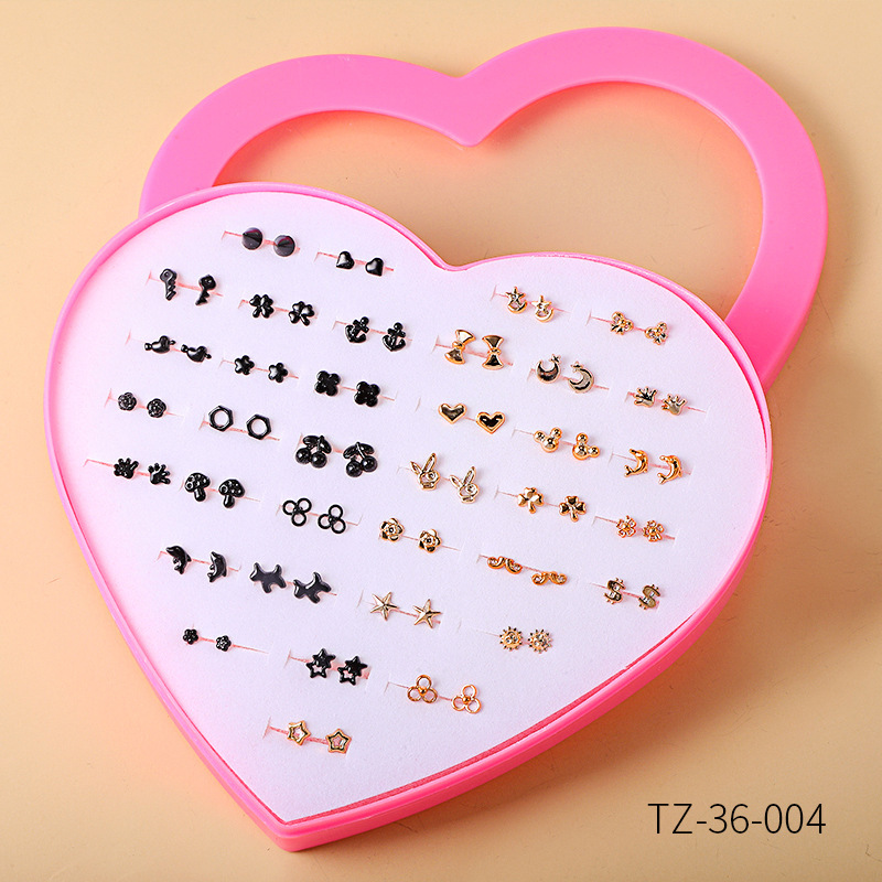 Pinduoduo Hot Stall 36 Pairs Boxed Plastic Earing Korean Style Butterfly Student Minimalist Set Earrings for Women