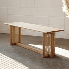 卧室床尾凳小北欧小户型床头凳日式实木藤编凳子现代简约客厅长凳
