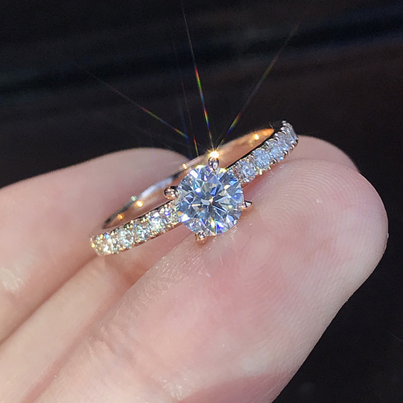 wish跨境ebay欧美简约镀S925银仿真钻石戒指求订结婚对戒婚戒