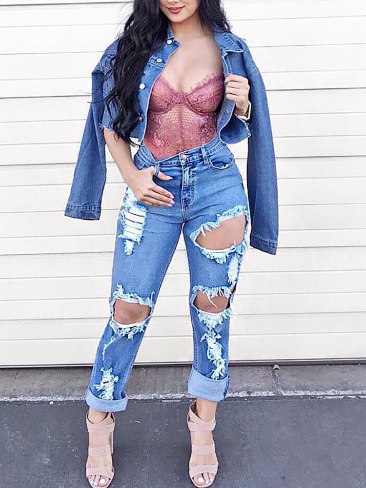 6214# AliExpress Russia Loose plus Size Boyfriend Big Ripped Sexy High Waist Jeans for Women