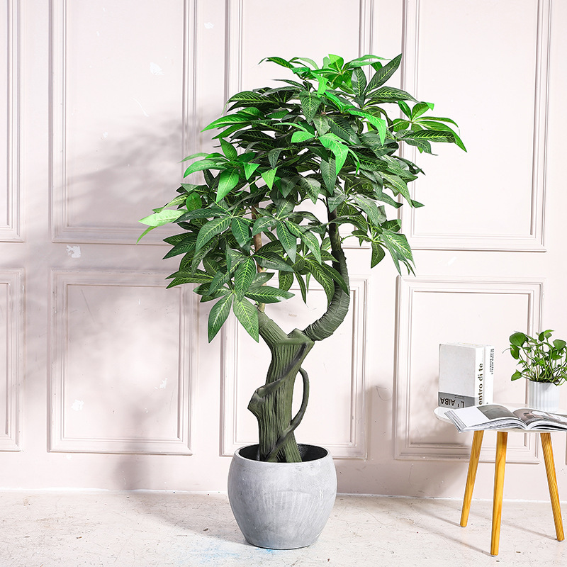 Simulation Pachira Macrocarpa Money Tree Large on-the-Ground Green Plant Potted Plant Bonsai Living Room Office Decorations Artificial Bonsai