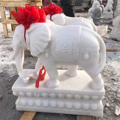 石雕晚霞红大象一对象石头大象庭院门口客厅摆件