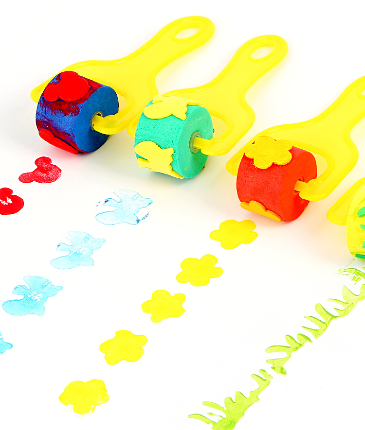 eva图案滚轮印章滚筒画刷海绵刷儿童diy绘画涂鸦幼儿园美术材料