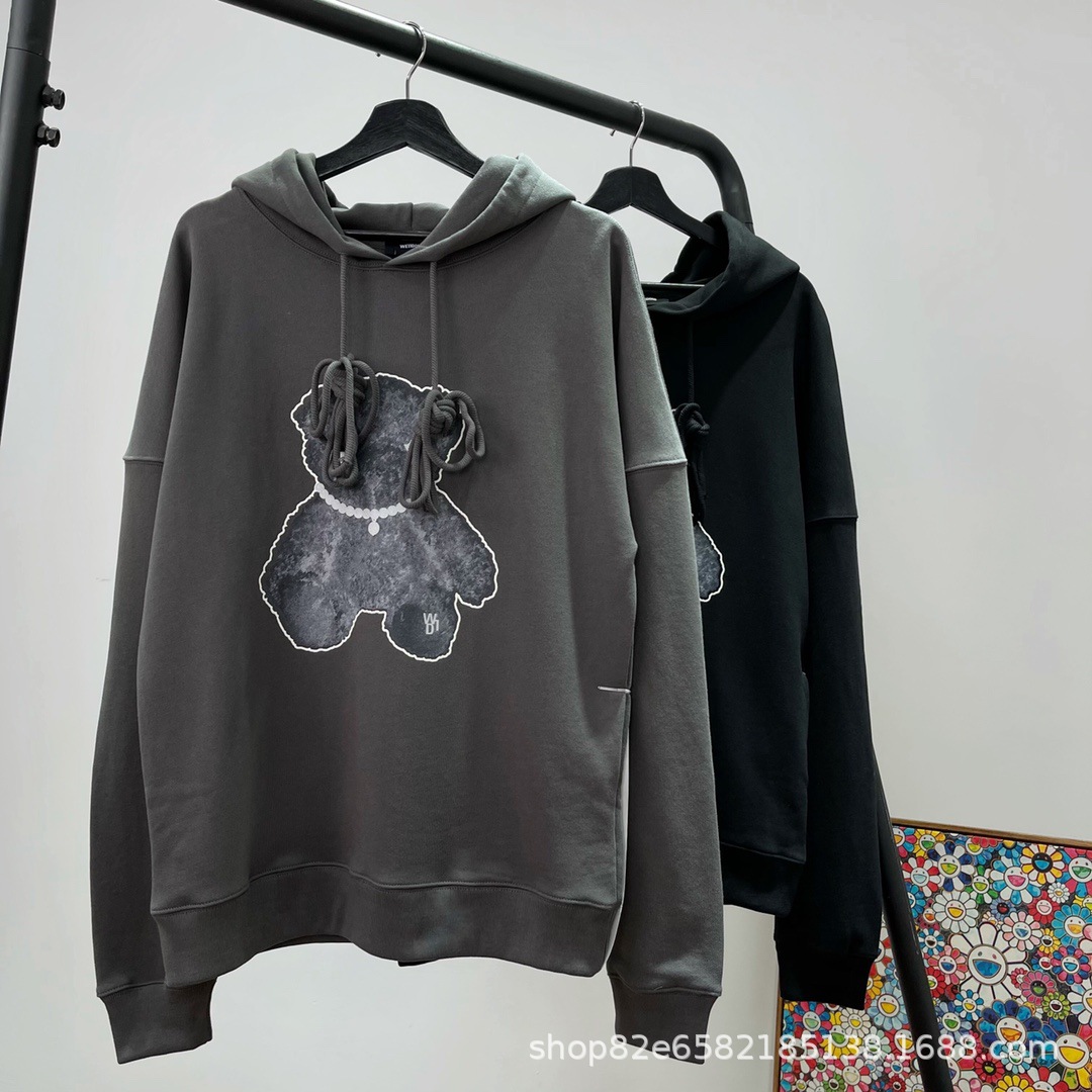 日韩潮流we11done反光小熊轮廓夜光印花卫衣男女情侣宽松休闲帽衫