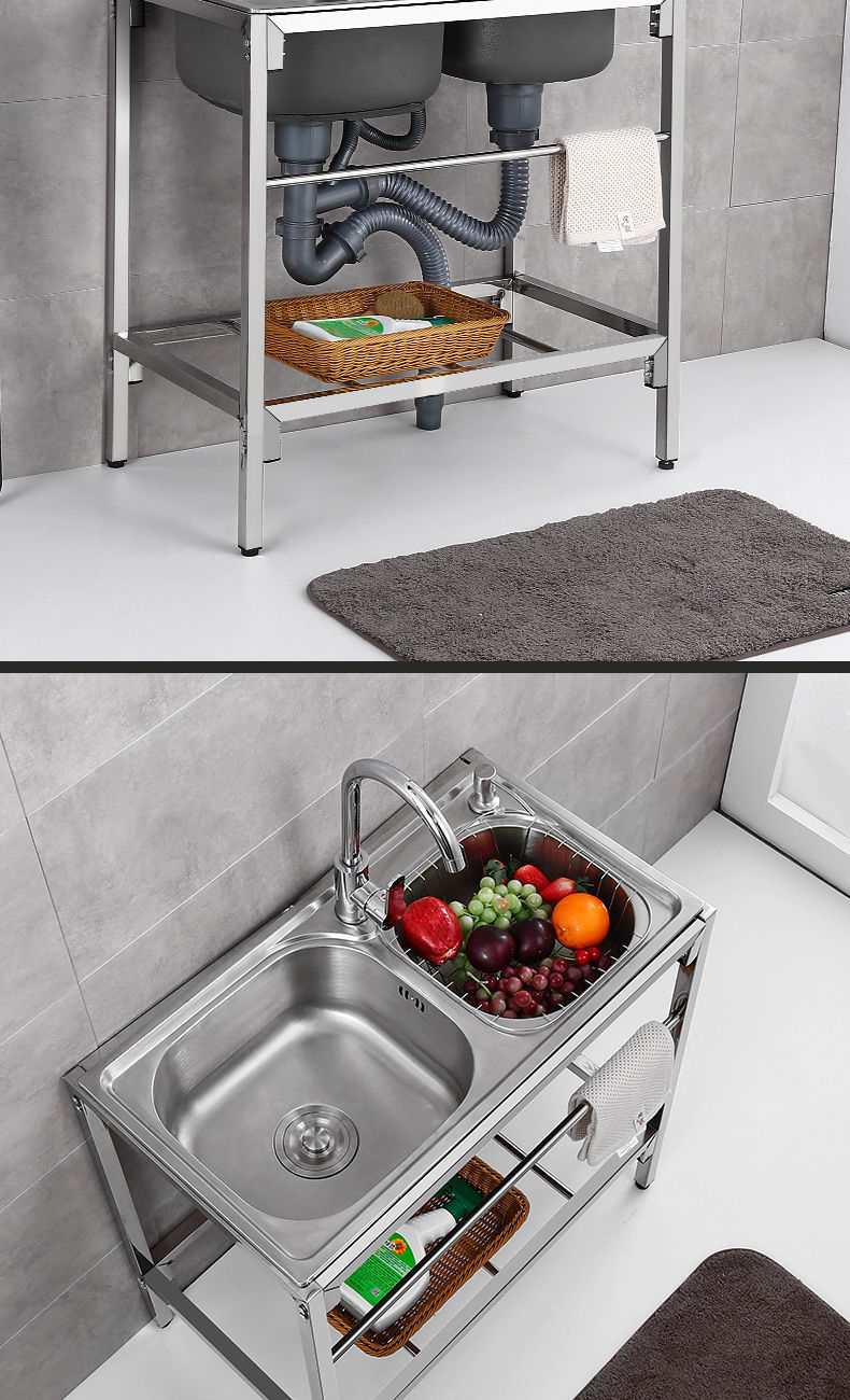 洗菜盆双槽不锈钢厨房水槽洗菜池简易水池带支架家用洗手盆洗碗槽