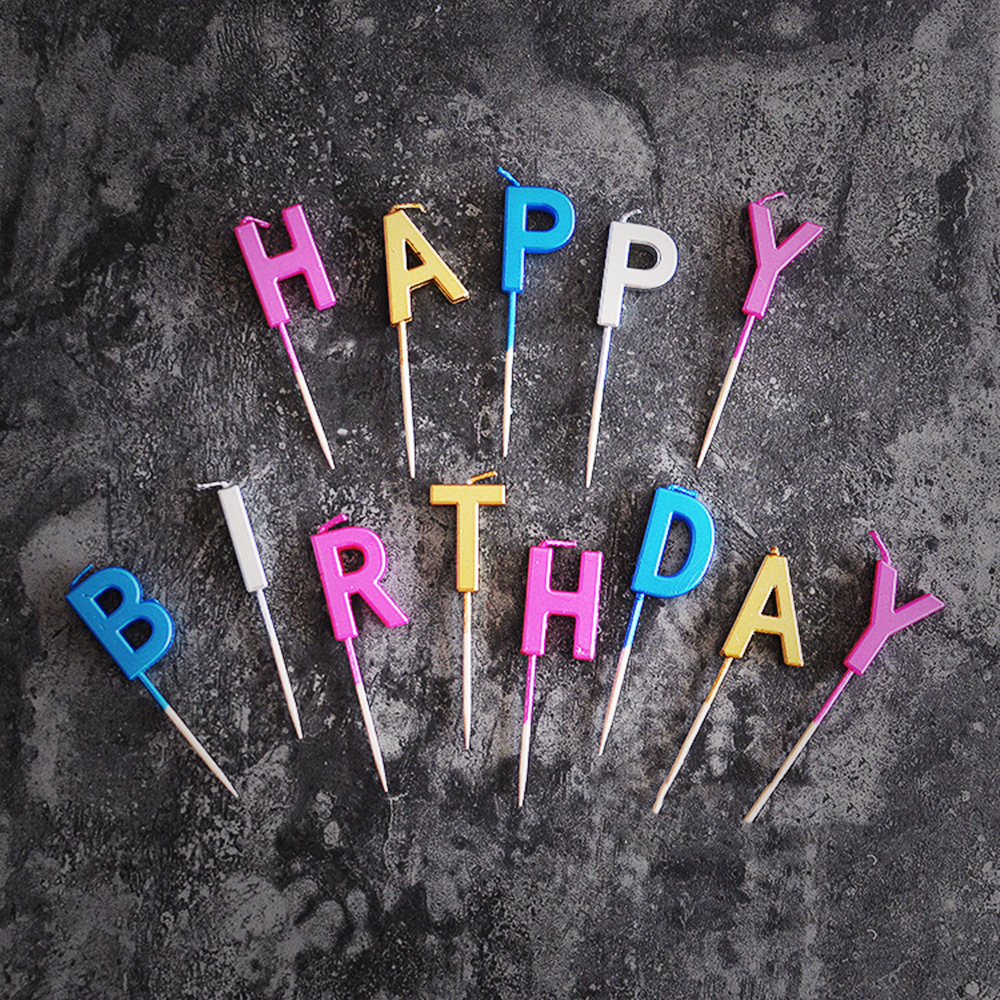 派对生日蛋糕蜡烛 字母蜡烛 happy birthday 分体 镭射金属色彩色