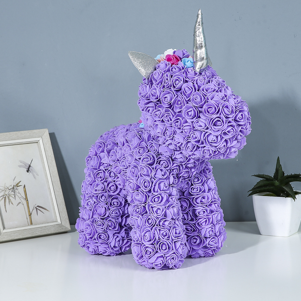 网红创意圣诞节情人节礼物仿真玫瑰熊独角兽永生花香皂花厂家直销