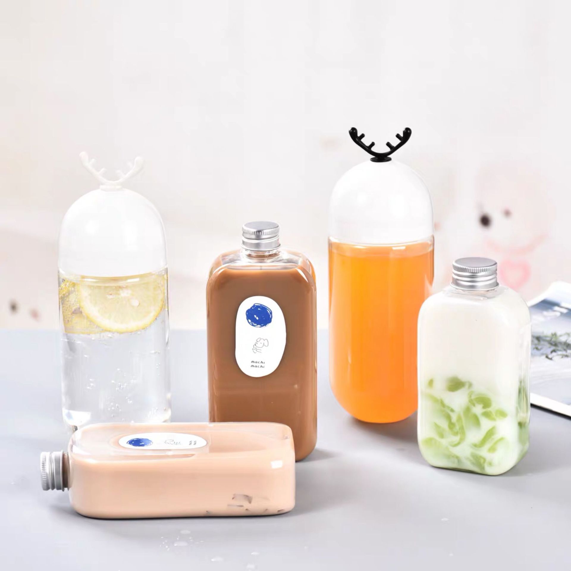 奶茶杯胶囊瓶透明瓶pet塑料瓶饮料瓶500ml创意鹿角巷奶茶瓶圆形杯