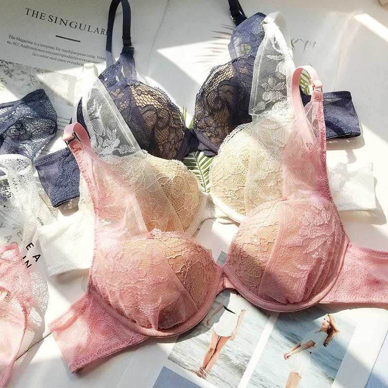 性感蕾丝聚拢文胸套装侧收薄款大码小胸女士内衣胸罩