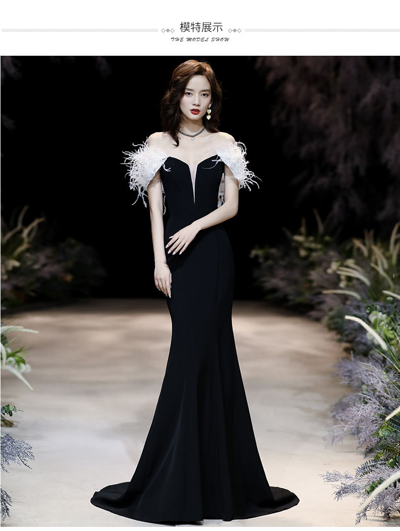 年会晚礼服女2021冬季新款连衣裙黑色优雅质感拖尾主持人宴会礼服