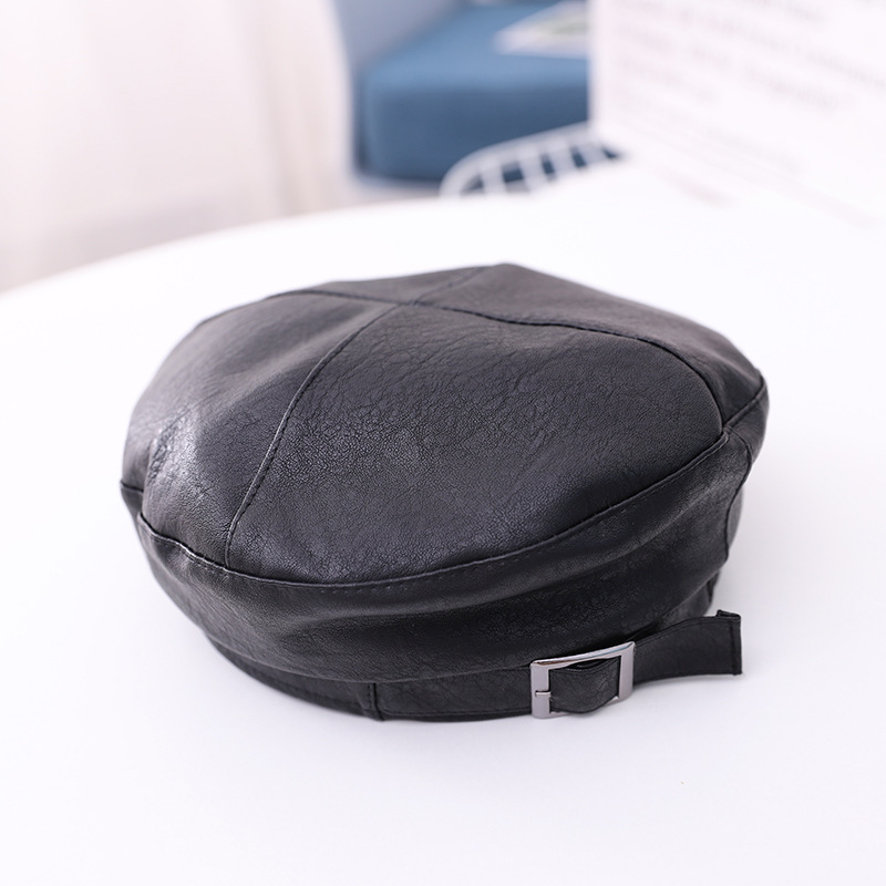 2020秋季新款韩版儿童日字扣pu贝雷帽潮男女童时装帽中童画家帽子