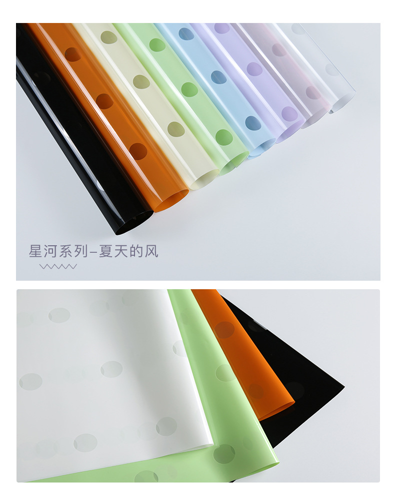 【产品名称】:彩色玻璃纸-波点      【产品规格】:60*60cm