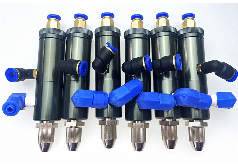 铝合金圆形复动顶针式点胶阀 二位三通五通撞针式点胶配件出胶嘴